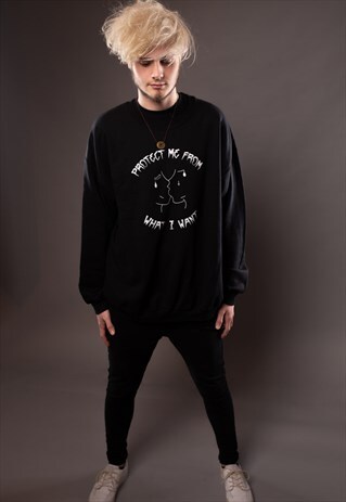 OVERSIZED SWEATSHIRT IN BLACK WITH WHITE MOTIF