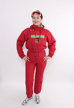 Vintage 80s red ski suit, one piece ski suit, women retro 