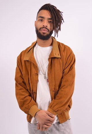 MENS VINTAGE SUEDE BOMBER JACKET MEDIUM BROWN 90S