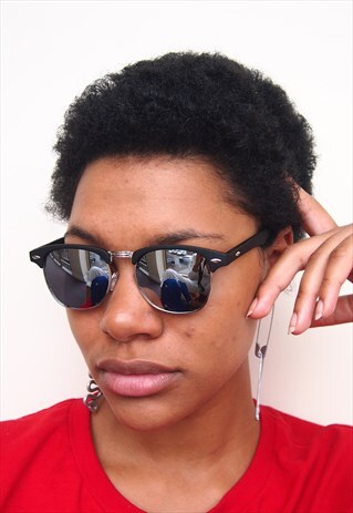 SILVER REFLECTIVE BLACK FRAME STYLE SUNGLASSES