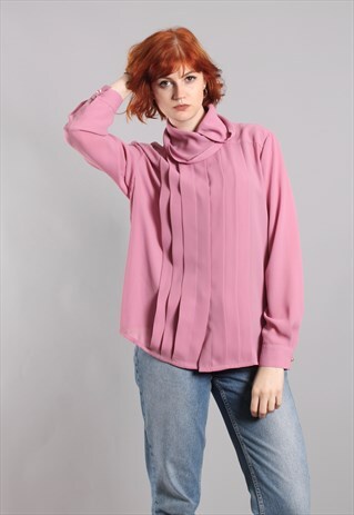 VINTAGE 80S PINK PLEATED CHIFFON BLOUSE