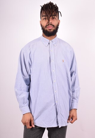 RALPH LAUREN MENS VINTAGE SHIRT LARGE BLUE 90'S