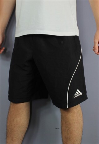 VINTAGE ADIDAS SHORTS IN BLACK WITH POCKETS, EMBROIDERED LOG