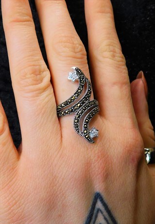 CELESTIAL MARCASITE STAR RING CUBIC ZIRCONIA STERLING SILVER