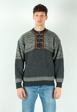 MY WAY Men Shetland Wool Sweater Pullover Jumper Metal Hooks
