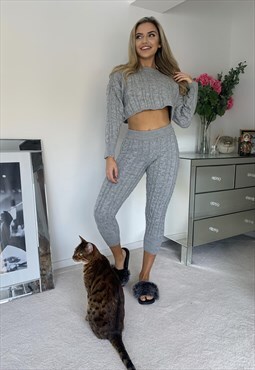 Lila Knit Crop Top & High Waist Legging Co ord In Grey