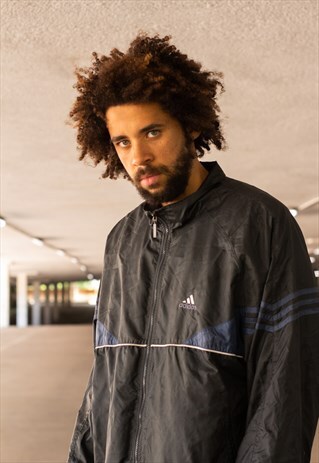 VINTAGE 90'S ADIDAS TRACKSUIT JACKET IN BLACK AND BLUE