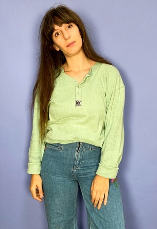 VINTAGE 90'S JADE GREEN LONG SLEEVE TOP - M