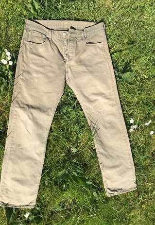VINTAGE 90'S DISTRESSED KHAKI 501 LEVI JEANS
