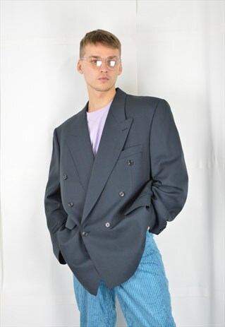 VINTAGE DARK GREY STRIPPED CLASSIC 80'S SUIT BLAZER