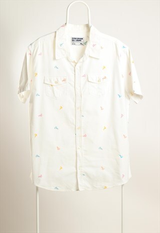 VINTAGE EVISU SHORT SLEEVE MONOGRAMMED SHIRT WHITE