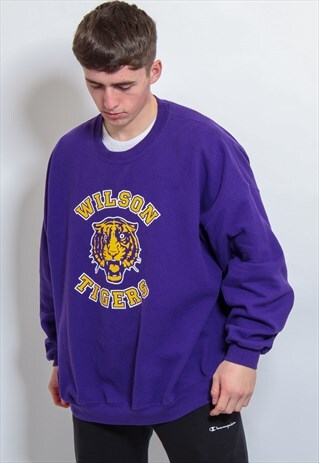 VINTAGE WILSON TIGERS SWEATSHIRT IN PURPLE XL