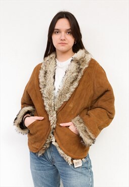 Vintage Women's 70's M Real Suede Faux Fur Jacket Shearling