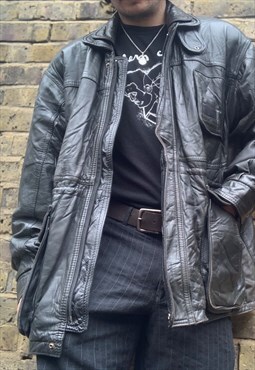 Vintage Black 70s Leather Jacket.