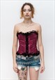 VINTAGE Y2K GLAMOROUS RUFFLE LACE-UP CORSET IN ROYAL PURPLE