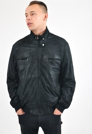 VINTAGE 90'S SUEDE LEATHER HARRINGTON JACKET IN BLACK