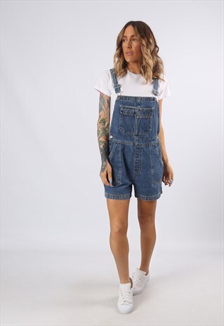 DENIM DUNGAREE SHORTS XHILARATION VINTAGE UK 12 (55Z)