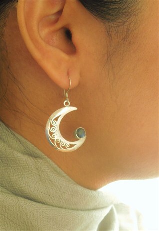 MOON AND STAR SILVER HANGING EARRINGS