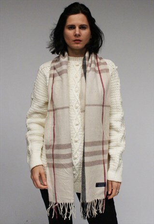 VINTAGE CASHMERE CHECKED SCARF GREY-AS11