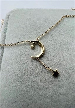 9ct yel gold moon with drop star necklet