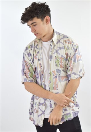 VINTAGE WHITE 90S PATTERN SUMMER SHIRT