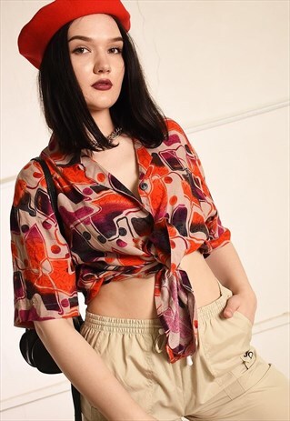 90'S RETRO ABSTRACT PRINT OVERSIZED FESTIVAL SHIRT BLOUSE
