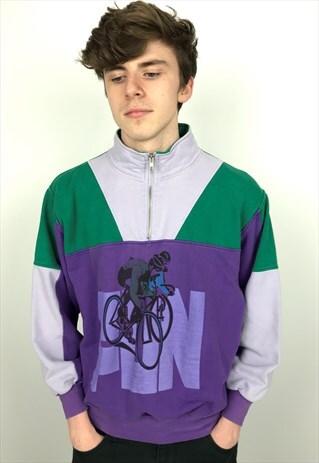 90S VINTAGE CYCLISTS QUARTER ZIP SWEATSHIRT