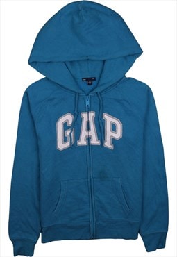 Vintage 90's Gap Hoodie Spellout Full Zip Up Blue Medium