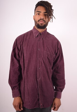 MENS VINTAGE CORDUROY SHIRT LARGE MAROON 90S