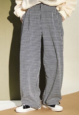 Black White Patterned Wide Leg Tailored Trousers Pants Y2k