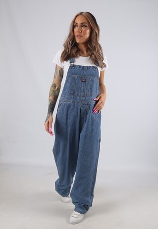 VINTAGE DENIM DUNGAREES WIDE LEG UNION BAY UK 12 M (C3I)
