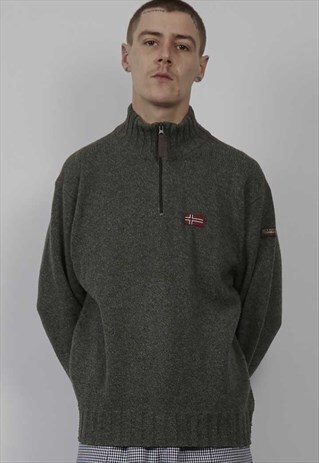 VINTAGE 90'S NAPAPIJRI GREEN KNITTED ZIP-UP JUMPER