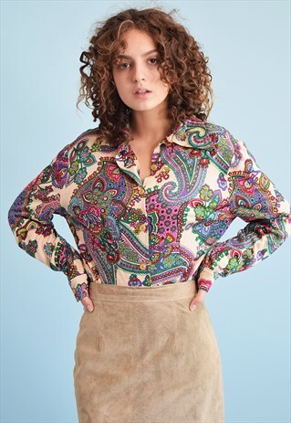 70'S RETRO MOD PAISLEY PRINT SHIRT TOP