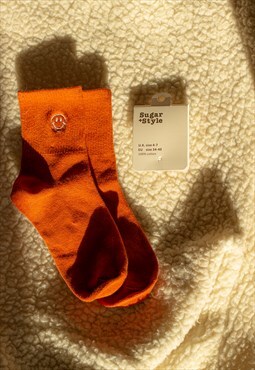Deep Orange Smiley Face Socks