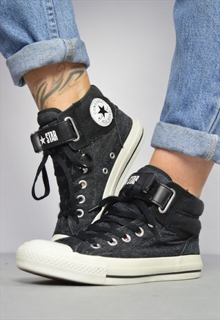 VINTAGE 90S CONVERSE BLACK STONE WASH DENIM HI-TOPS FESTIVAL