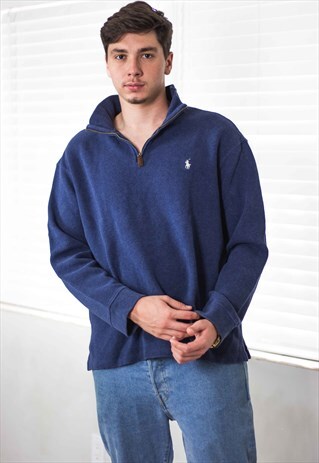 VINTAGE POLO RALPH LAUREN 1/4 ZIP JUMPER LOGO 90S XL 20.7
