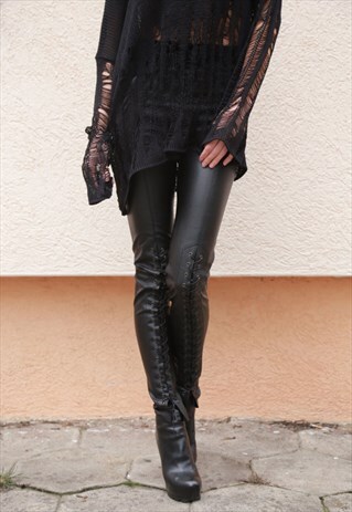 SKINNY PANTS/FAUX LEATHER PANTS/LEGGINGS/MOTO-STYLE/F1548