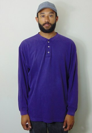 90S CLASSIC LONG SLEEVE PURPLE HENLEY SHIRT LARGE