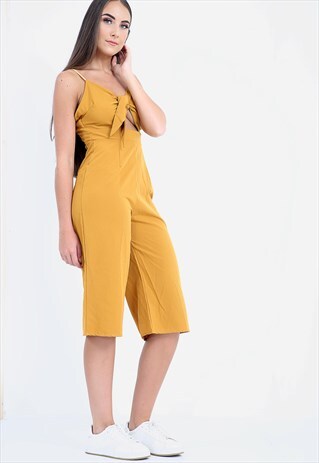 MUSTARD 3/4 TIE FRONT JUMPSUIT