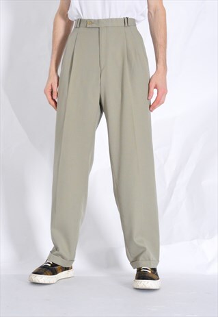 VINTAGE 80S BEIGE WOOL BLEND PLEATED PANTS