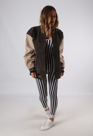 VINTAGE VARSITY SUEDE BOMBER JACKET OVERSIZED UK 20 (GE4C)