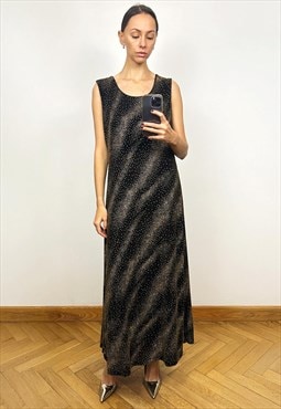 Vintage Black Sleeveless Lurex Maxi Dress, Evening Long Dres