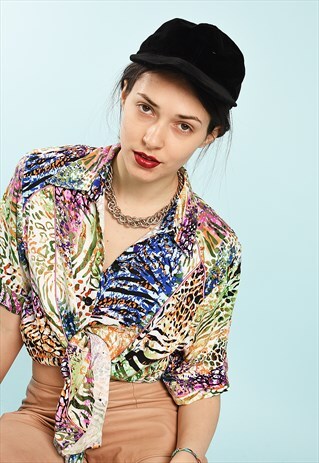 Y2K ABSTRACT PRINT JAZZY FESTIVAL BLOUSE TOP