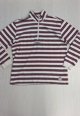 00's 1/4 Zip Top Striped White Red Navy