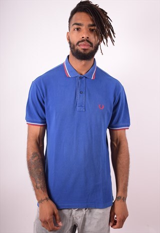 FRED PERRY MENS VINTAGE POLO SHIRT LARGE BLUE 90S