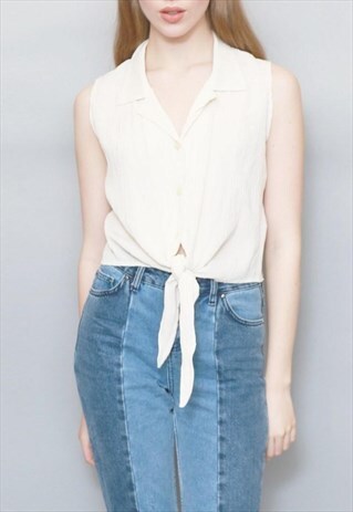 VINTAGE 1990'S OFF WHITE TIE UP CROP SHIRT