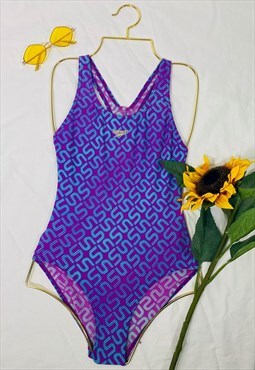Vintage 90's Speedo Abstract Print Cross Back Swimsuit