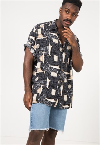 VINTAGE 80S CRAZY PRINT SHIRT / S1956