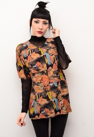 VINTAGE 90'S ABSTRACT ARTY PATTERNED OVERSIZED SHIRT