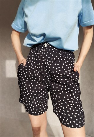 BLACK POLKA DOT SHORTS, BLACK SUMMER SHORTS, VINTAGE BLACK